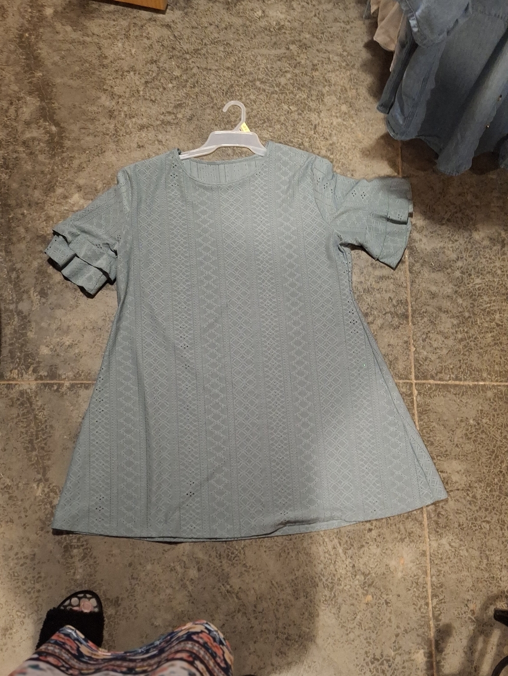 Eyelet MintGreen Dress with Short Ruffled Sleeves - Picture 5 of 10